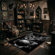 Black Spider Occult Area Rug shown with vintage gothic decor