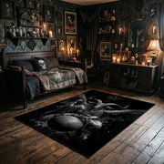 Winged Beetle Dark Nature Area Rug wide room view with spooky decor