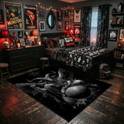 Winged Beetle Dark Nature Area Rug displayed beside a decorated bed