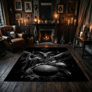 Winged Beetle Dark Nature Area Rug centered in a moody living room