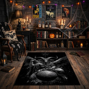 Winged Beetle Dark Nature Area Rug front view near a fireplace