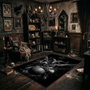 Winged Beetle Dark Nature Area Rug shown with vintage gothic decor