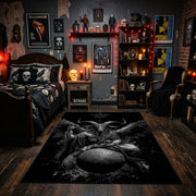 Winged Beetle Dark Nature Area Rug displayed beneath framed wall art