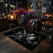 Winged Beetle Dark Nature Area Rug styled with red Halloween accents