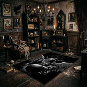 Skull Moth Gothic Area Rug shown with vintage gothic decor