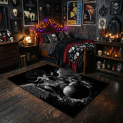Skull Moth Gothic Area Rug styled with red Halloween accents