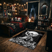 Horned Owl Forest Area Rug styled in a gothic bedroom
