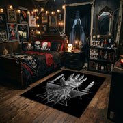 Tentacled Ocean Horror Area Rug styled in a gothic bedroom