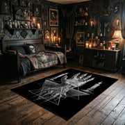 Tentacled Ocean Horror Area Rug wide room view with spooky decor