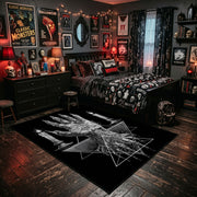 Tentacled Ocean Horror Area Rug displayed beside a decorated bed