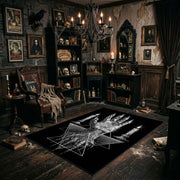 Tentacled Ocean Horror Area Rug shown with vintage gothic decor