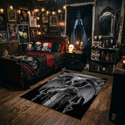 Triangular Goat Skull Area Rug styled in a gothic bedroom