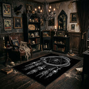Horned Serpent Skull Area Rug shown with vintage gothic decor