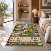 Backyard Birds Garden Guide Rug shown in a bedroom by a garden window