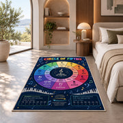 Circle of Fifths Music Theory Rug shown in a bedroom by a garden window