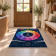 Circle of Fifths Music Theory Rug shown in an entryway near a wooden door