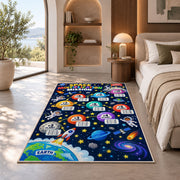 Space Multiplication Mission Rug shown in a bedroom by a garden window