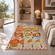 Pizza Slice Fraction Guide Rug shown in a bedroom by a garden window