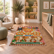 Pizza Portions Fraction Rug shown in a nursery with a cot and soft toys