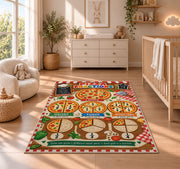 Pizza Portions Fraction Rug shown in a sunlit nursery beside a white cot