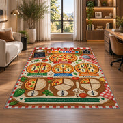 Pizza Portions Fraction Rug shown near large windows and a sofa
