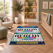 Piano Scale Patterns Rug shown in a nursery with a cot and soft toys