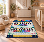 Piano Scale Patterns Rug shown in a sunlit nursery beside a white cot