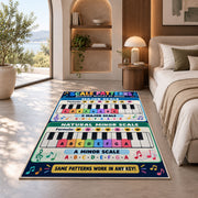 Piano Scale Patterns Rug shown in a bedroom by a garden window