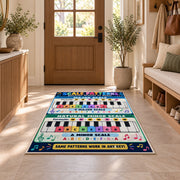 Piano Scale Patterns Rug shown in an entryway near a wooden door