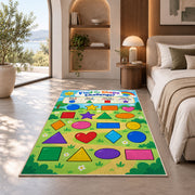 Find the Shape Challenge Rug shown in a bedroom by a garden window