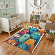 Colorful Cute Monster Area Rug — styled nursery room view
