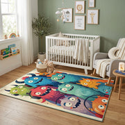 Colorful Cute Monster Area Rug — bedroom floor view