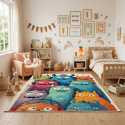 Colorful Cute Monster Area Rug — front-facing room view
