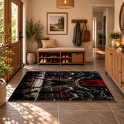 Red Arena Fighter Silhouette Area Rug styled in a welcoming entryway
