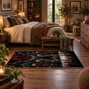 Red Arena Fighter Silhouette Area Rug styled in a main bedroom