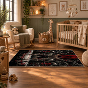 Red Arena Fighter Silhouette Area Rug styled in a nursery room