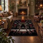 Red Arena Fighter Silhouette Area Rug styled in a living room