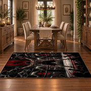 Red Arena Fighter Silhouette Area Rug styled in a dining room