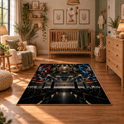 Championship Ring Arena Night Area Rug styled in a cozy nursery