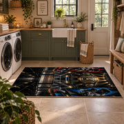 Championship Ring Arena Night Area Rug styled in a modern laundry room