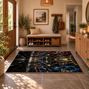 Championship Ring Arena Night Area Rug styled in a welcoming entryway