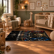 Championship Ring Arena Night Area Rug styled in a nursery room