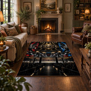 Championship Ring Arena Night Area Rug styled in a living room
