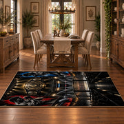 Championship Ring Arena Night Area Rug styled in a dining room