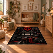 Red Championship Entrance Stage Area Rug styled in a cozy nursery