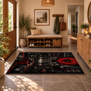 Red Championship Entrance Stage Area Rug styled in a welcoming entryway