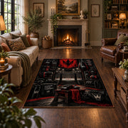 Red Championship Entrance Stage Area Rug styled in a living room