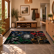 Four Panel Wrestling Arena Area Rug styled in a welcoming entryway