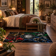 Four Panel Wrestling Arena Area Rug styled in a main bedroom