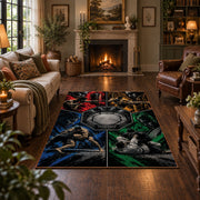 Four Panel Wrestling Arena Area Rug styled in a living room